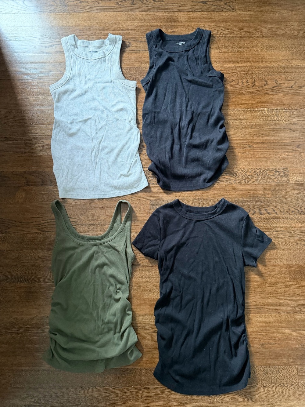 Maternity Rib Tank & Tee Set - Black, Olive, Gray